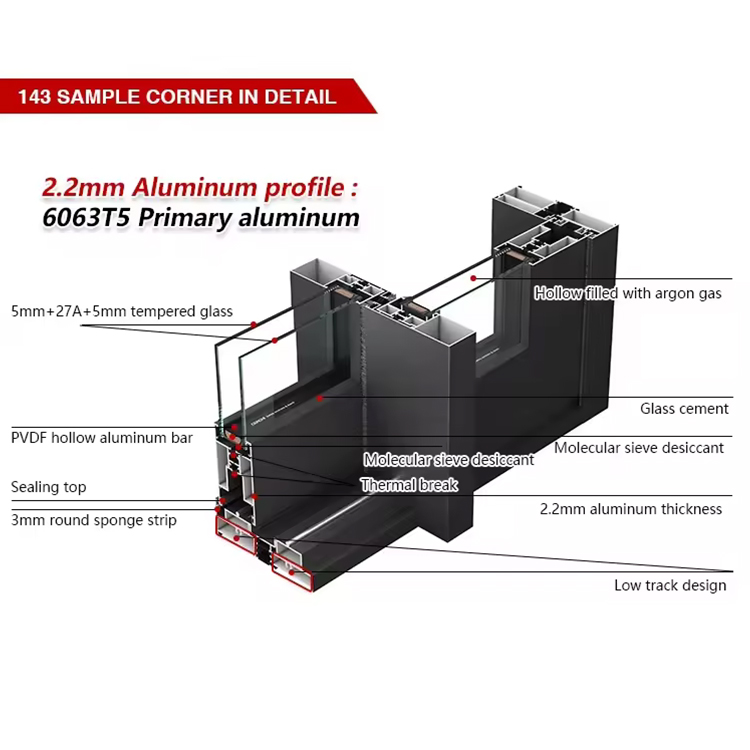 DERCHI NFRC Windproof Durable Aluminum Alloy Profiles Exterior Soundproof Balcony Doors Double Glazed Patio Sliding Door