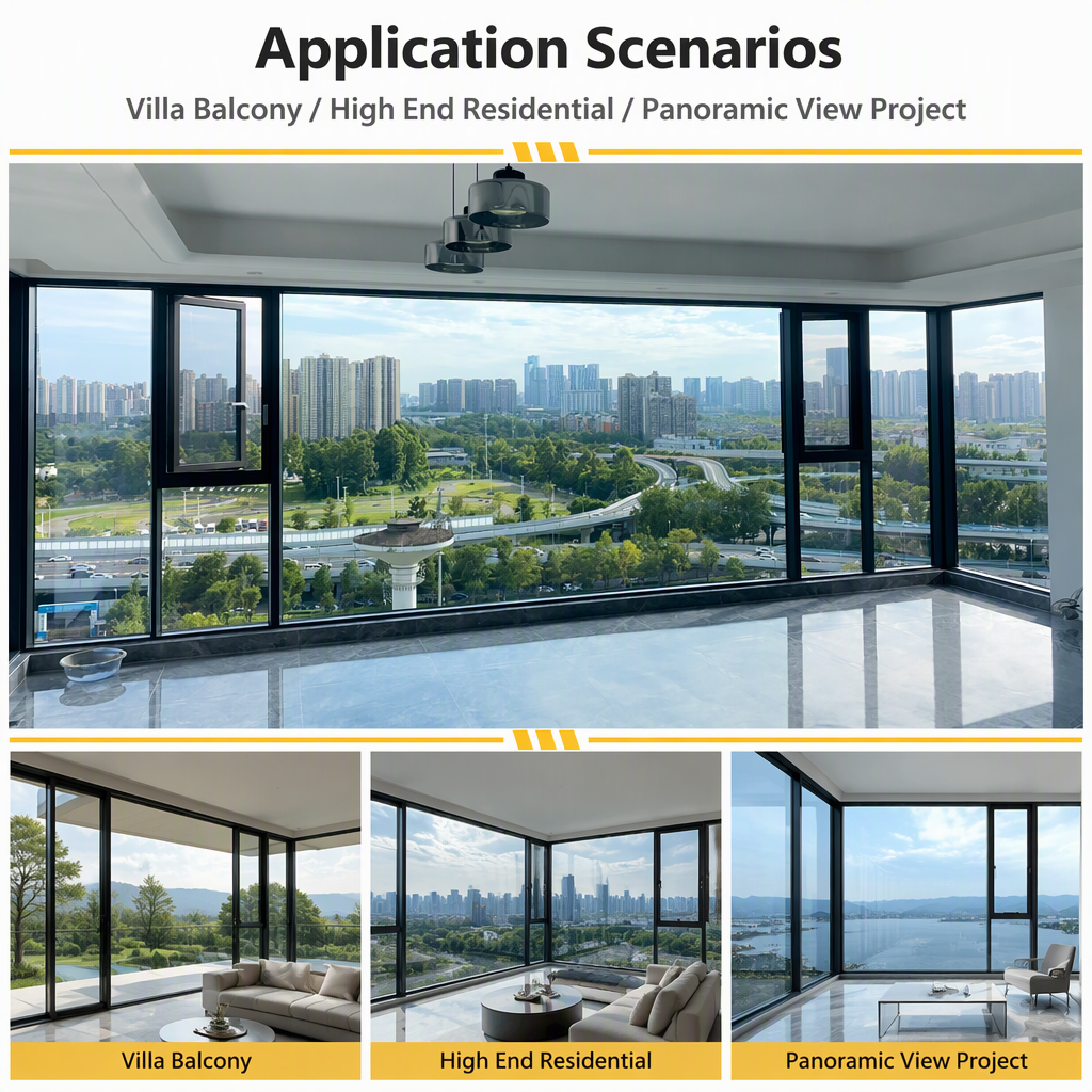 Thermal Break Aluminum Panoramic Corner Window Villa Balcony System Window
