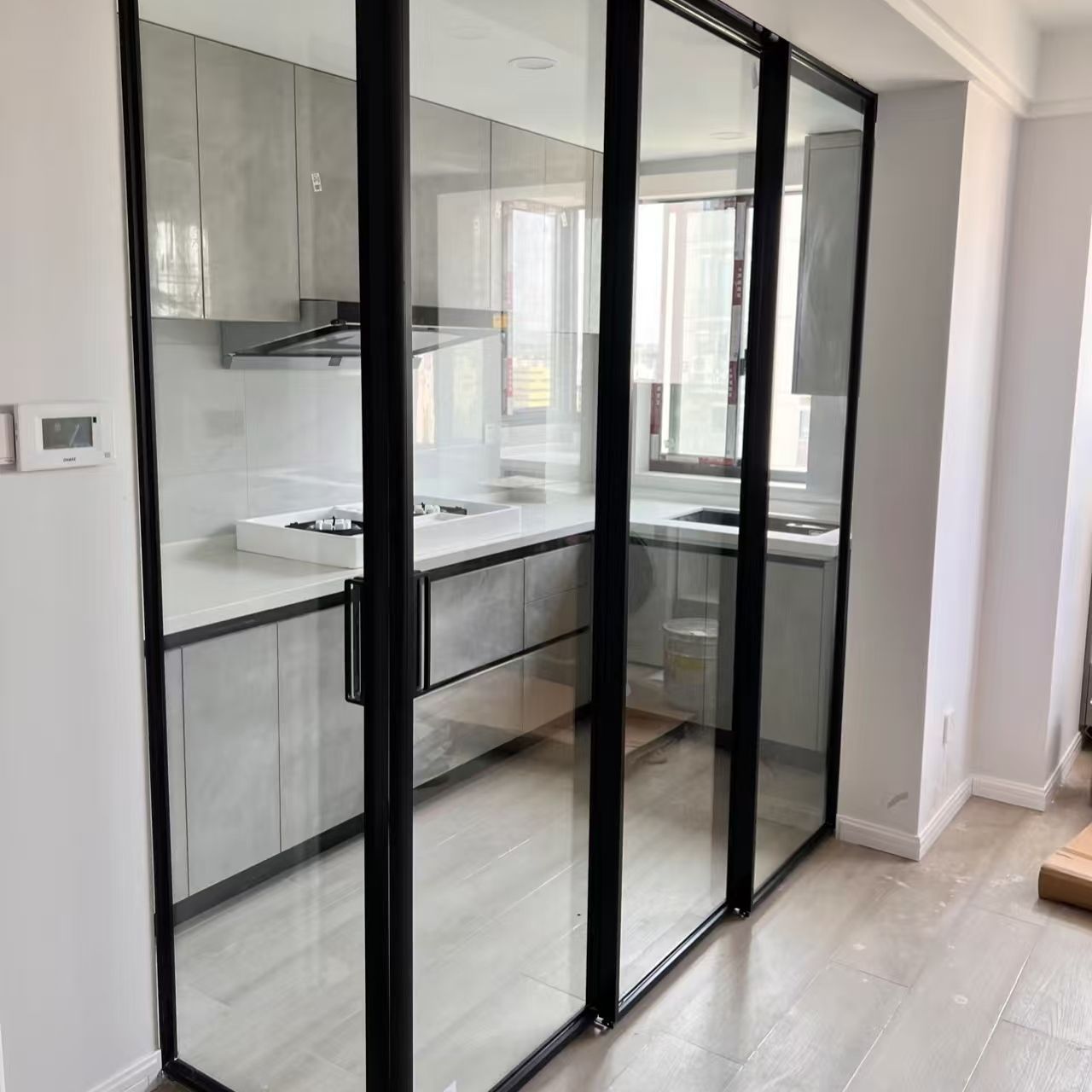 Aluminum Alloy Sliding Door with Glazing Tempered Glass for Kitchen Living Room Bedroom Bathroom Partition Use