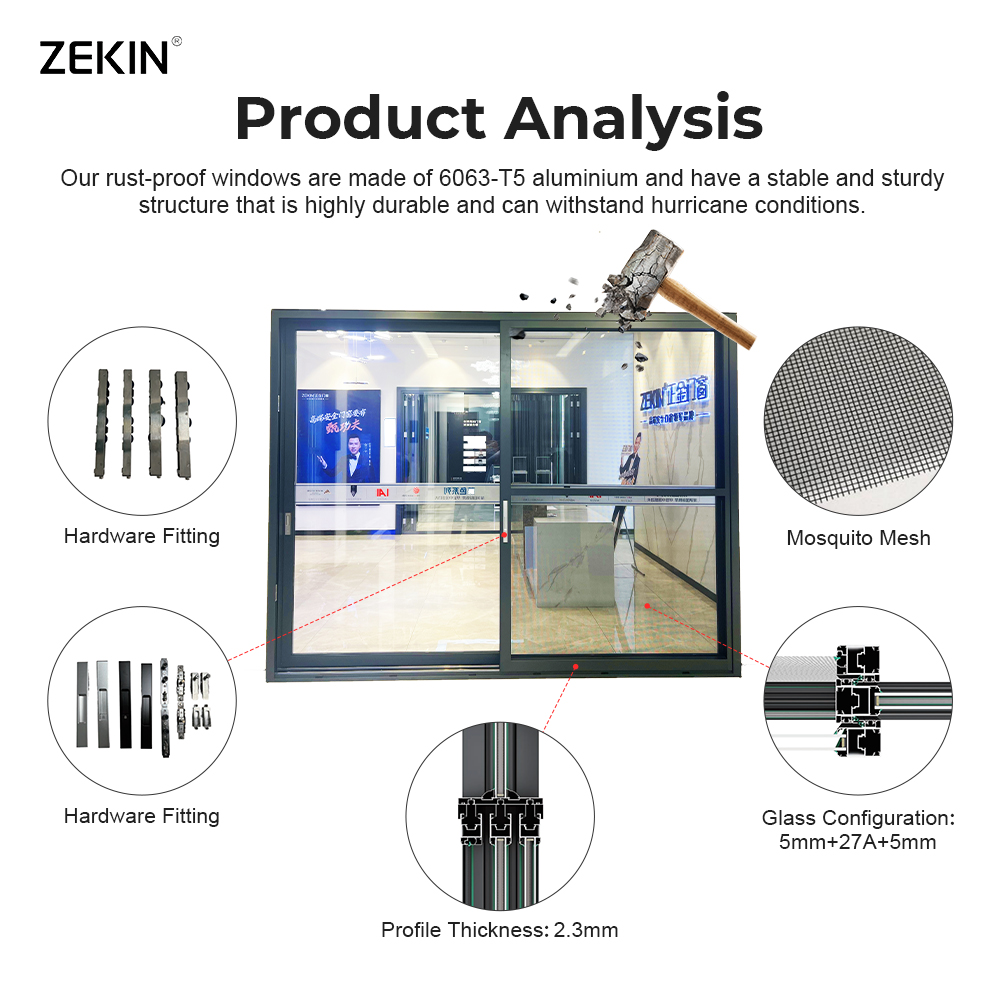 ZEKIN Customized Aluminum Patio Balcony Sliding Doors Double Tempered Glass Heavy Duty Glass Door Aluminum Sliding Doors