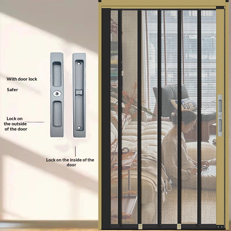Aluminum Alloy Folding Mesh Door Anti-Theft Mosquito-Proof Rodent-Resistant Easy Clean 18x18 Mesh; Modern Simple Screen Door