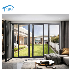 Villa Aluminum Alloy Panoramic Foldable Door Double Tempered Glass Stainless Steel Flyscreen