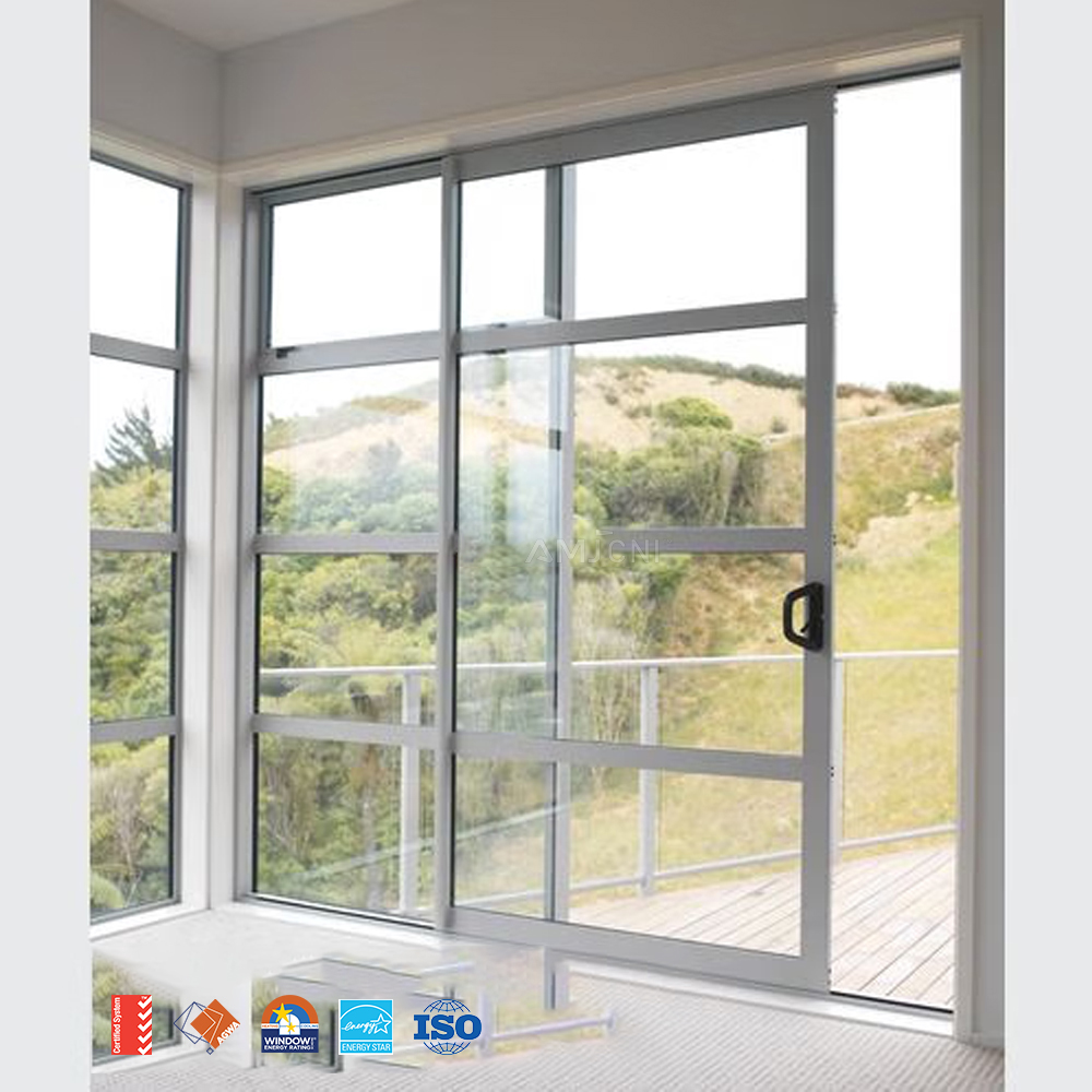 AMJ NFRC Hurricane Impact Thermal Break Double Large Glass Aluminum Sliding Doors and windows for Aluminum Profile Sliding