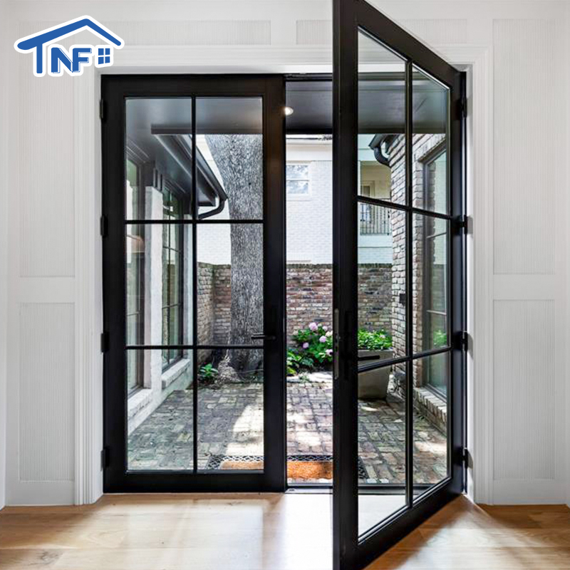 Modern Design Aluminum Casement Swing Door With Soundproof Glass Custom Made For Villas Waterproof And Finished Surface