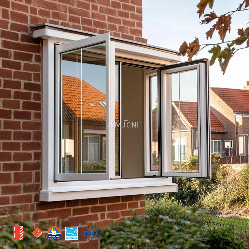 AMJ NFRC Certified USA Soundproof Double Glazed Cheap Home Replacement windows Aluminum Impact Casement Window