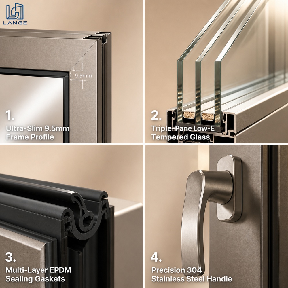 Premium 9.5mm Slim Frame Aluminum Window Inward Side Hung Tilt and Turn Soundproof Thermal Break Window for Luxury Villa