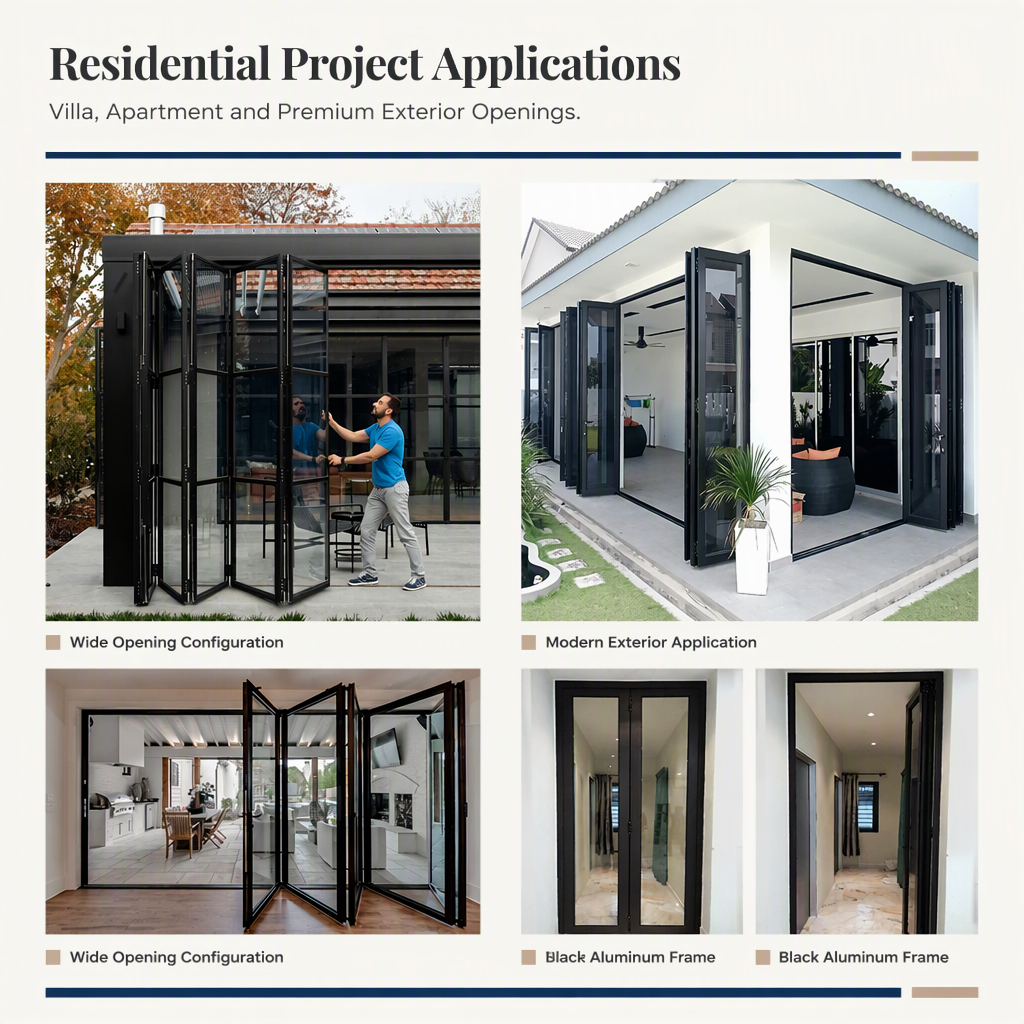 Thermal Break Exterior Bi Folding Door Aluminum Patio Bifold Doors Outdoor Garden Black Frame Accordion Folding Glass Door