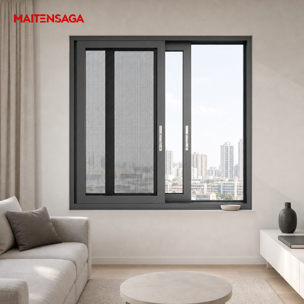 New Design Aluminum Sliding Window With Insect Screen Energy Saving Custom Size Available For Apartment Kitchen Bathroom