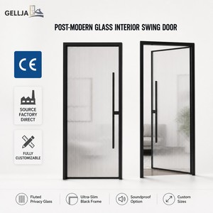 GELLJA Modern Interior Aluminum Swing Door Fluted Glass Narrow Frame Manual CE Certified for Apartment Hotel Bathroom Kitchen