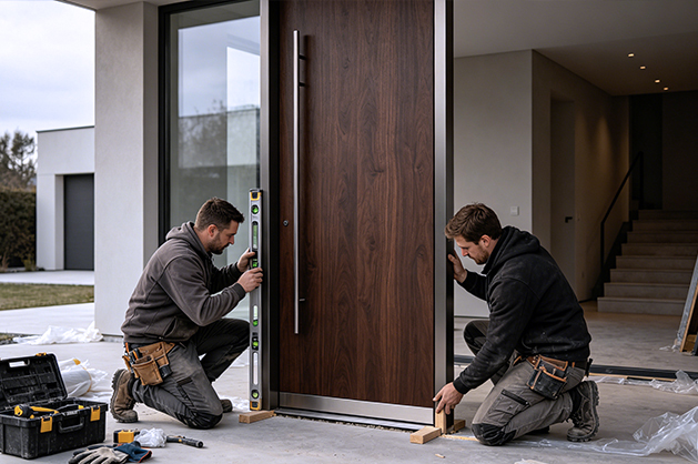 Quality inspection of commercial pivot doors before shipment