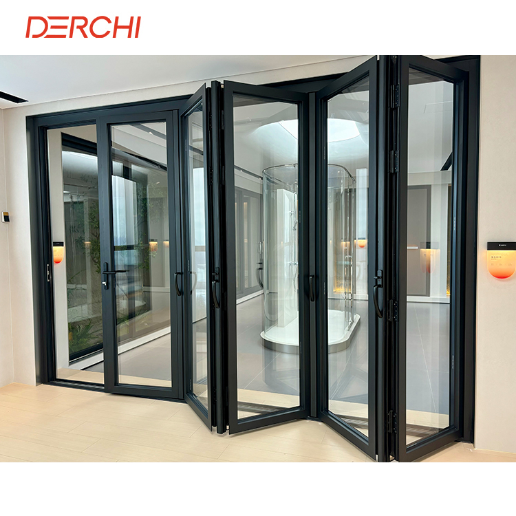 North American NFRC Large Modern Internal Lockable Soundproof Accordion Sliding Aluminum Bifold Folding Double Glass Patio Doors