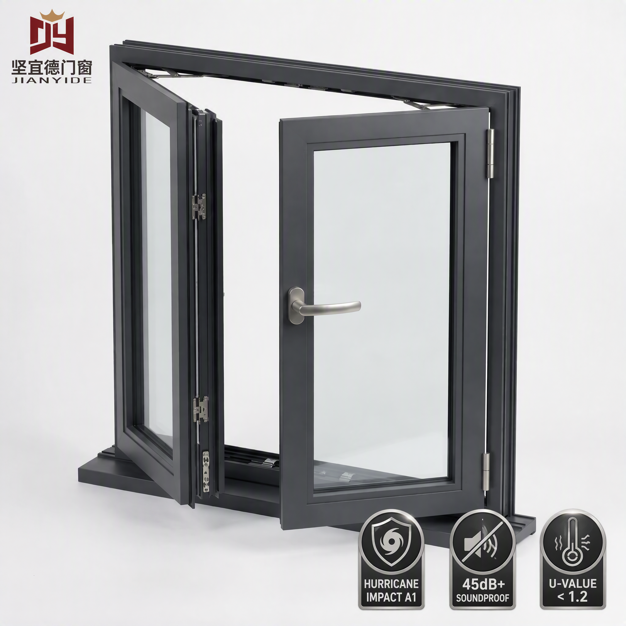 Modern Horizontal Swing Broken Bridge Aluminum Alloy Windproof Integrated Window Screens Casement Windows for Balcony Enclosure