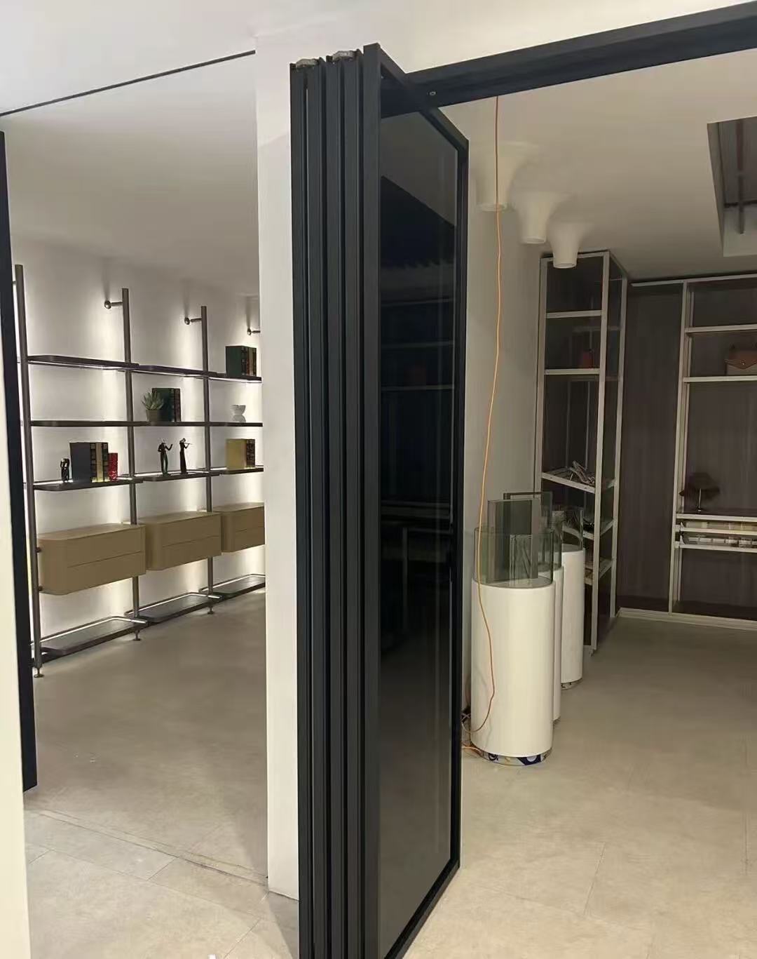 Customized Chinese Standard Indoor Warehouse Minimalist Windproof Aluminum Double Tempered Glass Kitchen Double Folding Door