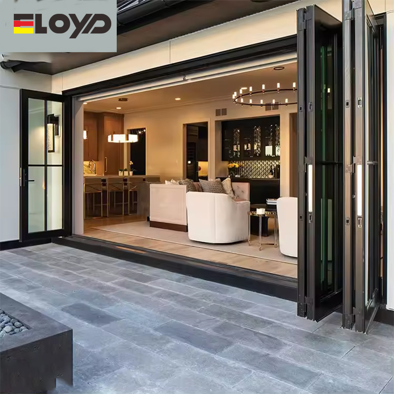 Eloyd Aluminum Bi Fold Patio Doors Double Tempered Glass Folding Entry Door Waterproof Exterior Accordion Door
