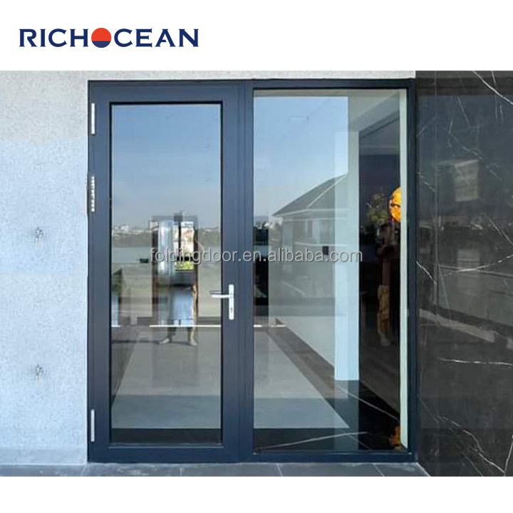 RICHOCEAN Hotel Commercial Hurricane Impact Aluminum Triple Glass French Swing Door Patio Entrance Double Doors