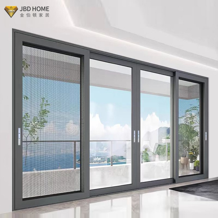Heavy Duty Customizable Villa Apartment Windproof Sliding Doors Panoramic Design Insulated Tempered Glass Aluminum Construction