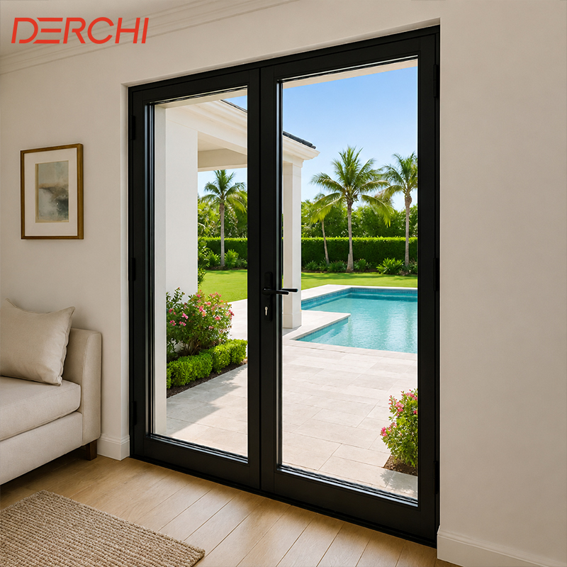 Thermal Break Aluminum French Door Modern Double Swing Glass Door for Residential Villa