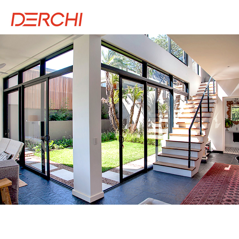 DERCHI NFRC America Standard Large Sliding Glass Doors for Patio Aluminum Frame Thermal Insulation Double Glass Sliding Doors