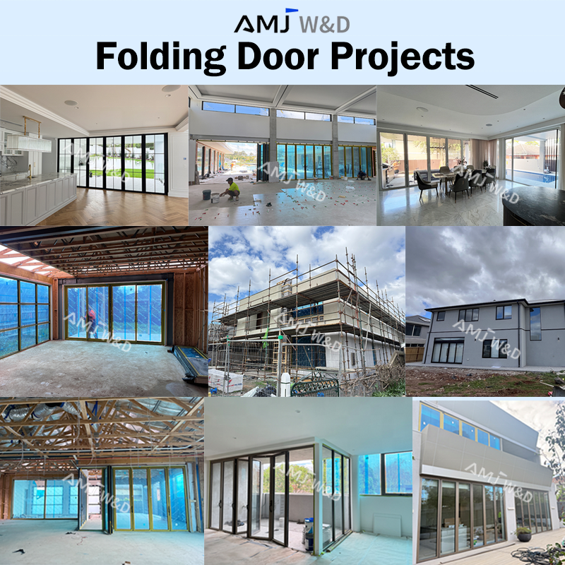 Custom Size Bifold Accordion Doors Thermal Break Aluminum Low-E Glass Folding Door For Villa Hotel Project