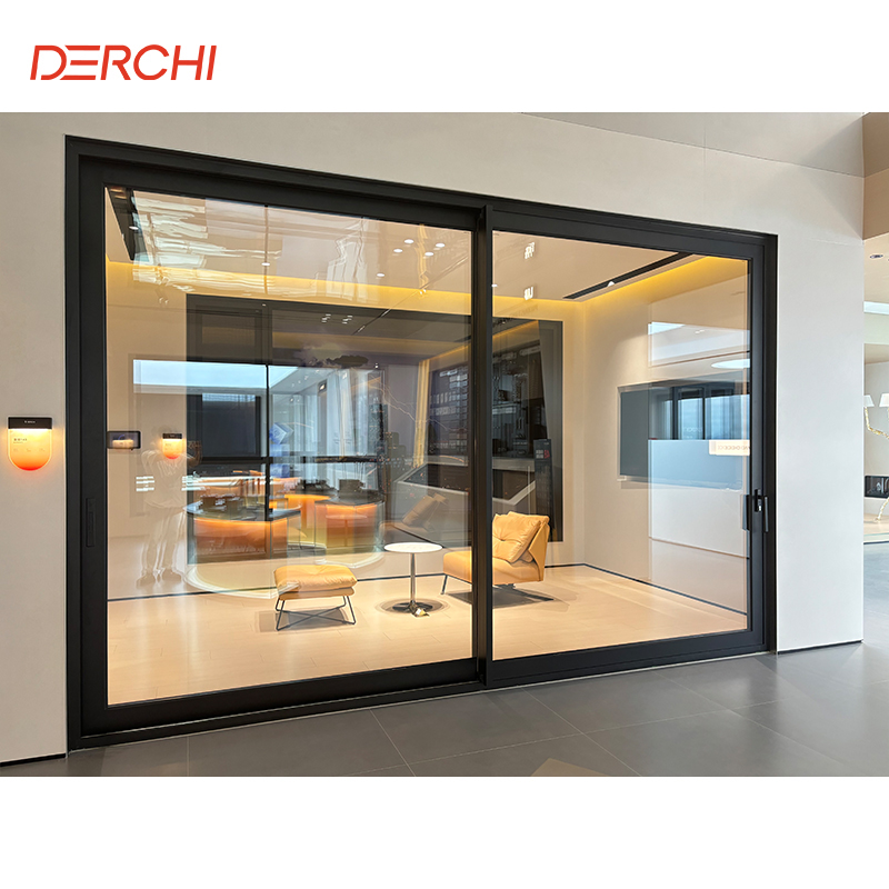 DERCHI Hurricane Impact Aluminum Horizontal Aluminum Sliding Door for House Office Partition Triple Glass Lift Sliding Doors