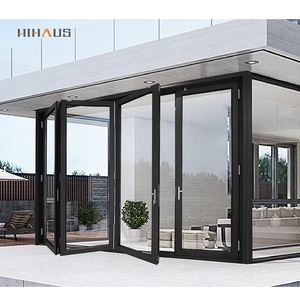 Hihaus New Chinese Aluminium Accordion Folding Patio Glass Sliding Back Doors
