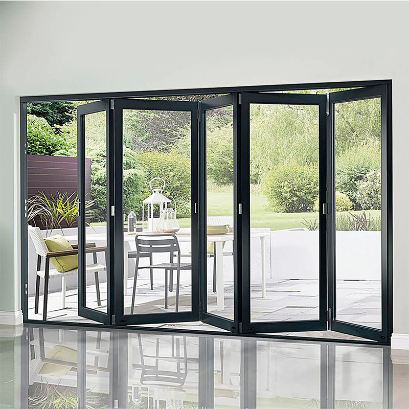 Hihaus New Chinese Aluminium Accordion Folding Patio Glass Sliding Back Doors