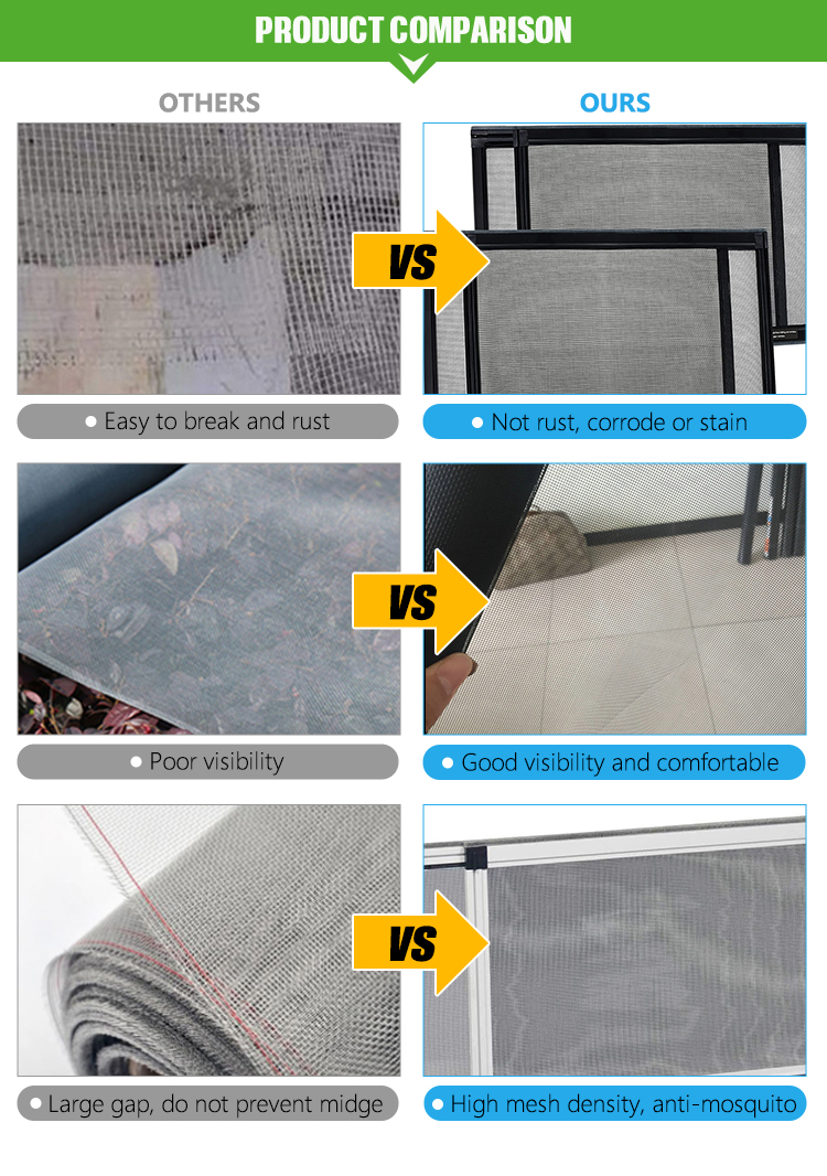 Modern Anti-Mosquito Fiberglass Screen Windows with Extensible Adjustable Insect Screens Fire-Proof & Washable