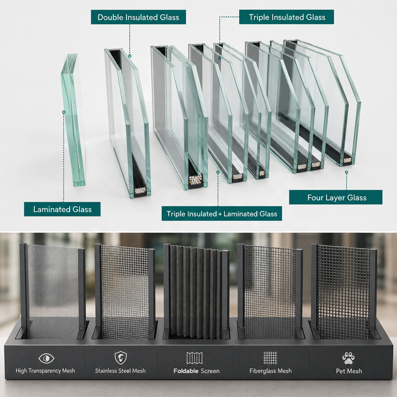 Amj Modern Glass Doors Sliding System Narrow Frame Aluminum Sliding Patio Doors With Folded Screen Mesh