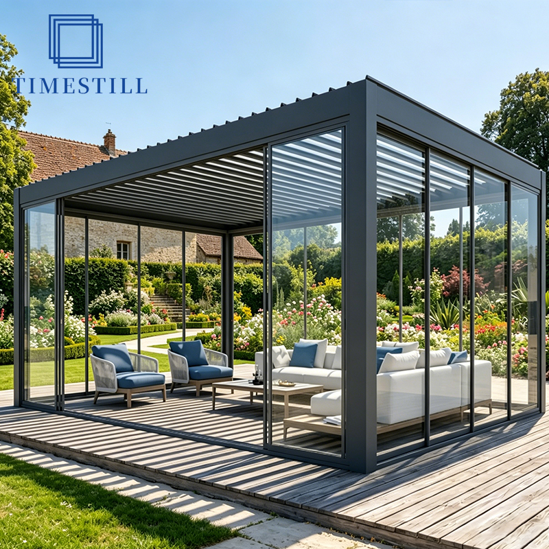 Residential Aluminum Pergola With Motorized Roof And Optional Glass Enclosure