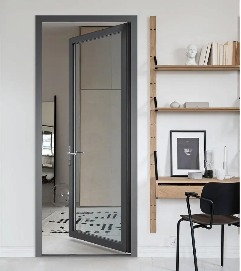RG50 Minimalist Aluminum Casement Door Soundproof Glass Swing Door for Office Kitchen Bathroom
