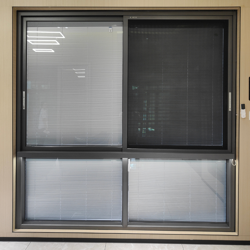 Hihaus Aluminum Sliding Windows for Houses Modern Porch Black Sliding Glass Windows with Shutters
