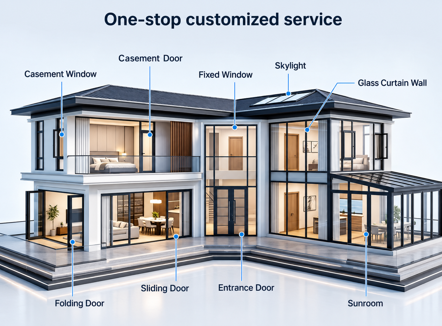 Thermal Break Aluminum Siding Window Vertical 4 Track Stacking windows Energy Saving Aluminium Casement windows Custom Size