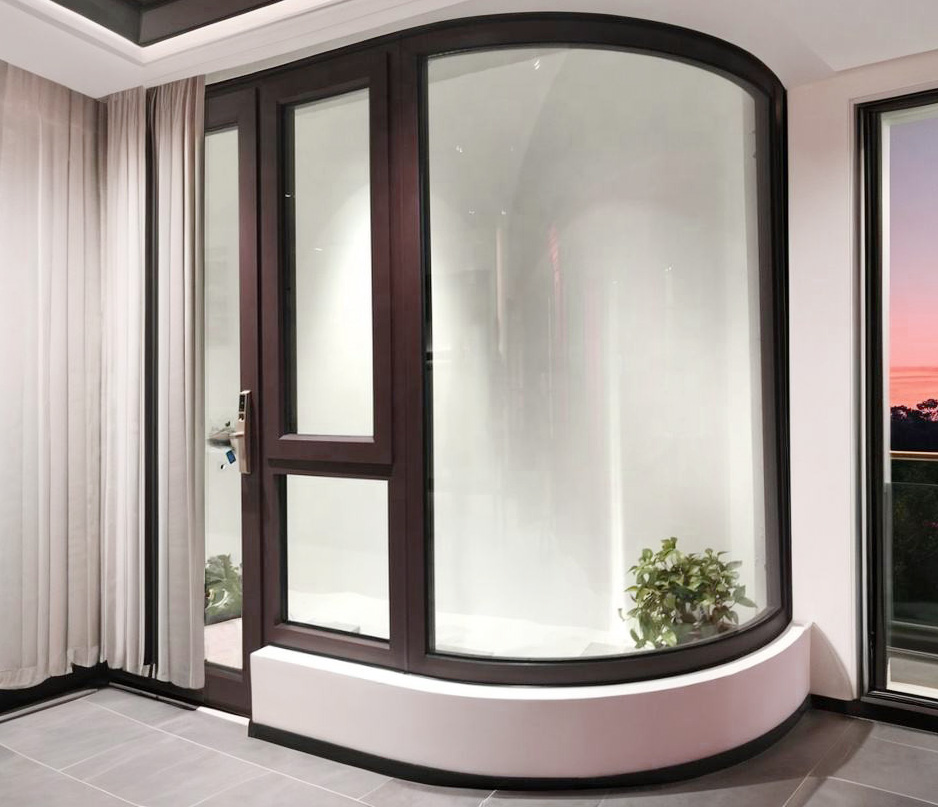 Curved Aluminum Casement Window with High Performance Insulated Glass Energy Star Qualified for Villa &amp; Hotel Use