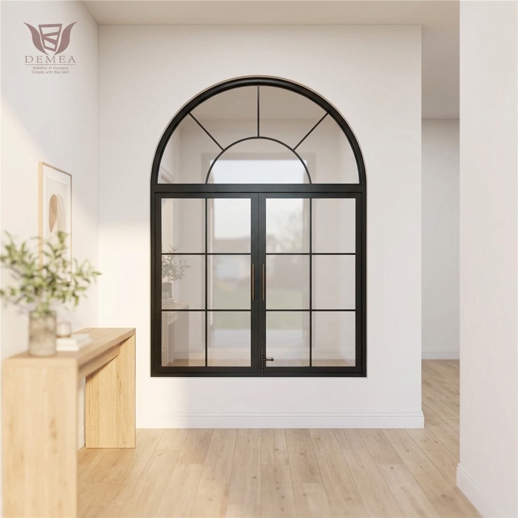 DEMEA Boutique Hotel Bathroom Project Waterproof Energy Saving Round Top Custom Glass Thermal Break Aluminum Casement Window