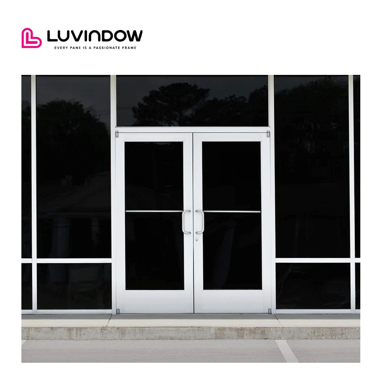 Chicago Business Exterior Storefront Windproof Aluminum Frame Double Tempered Glass Entrance Door