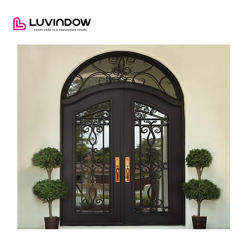 Customized Iron Luxury Art Carving Black Aluminum Doors Heavy Duty Wrought Iron Door Design