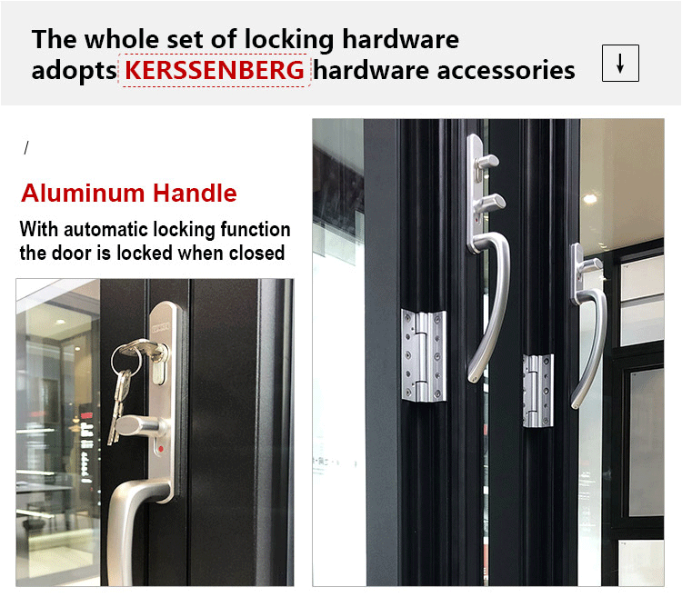 DERCHI NFRC AS2047 Wholesale Morden Aluminum Bi-fold Doors Custom Balcony Patio Double Glass Exterior Partition Folding Door