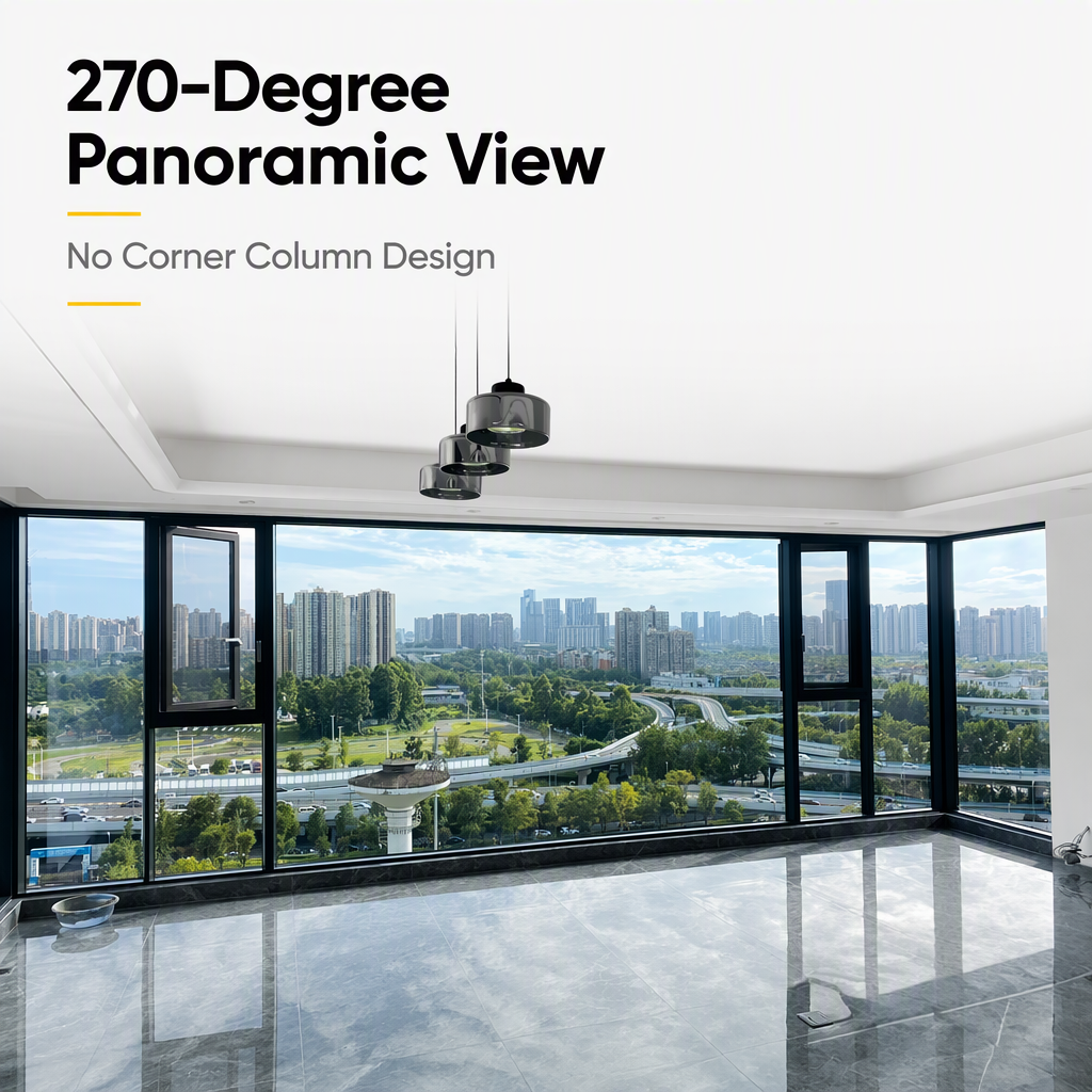 Thermal Break Aluminum Panoramic Corner Window Villa Balcony System Window