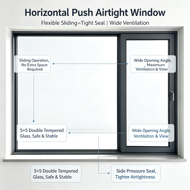 Custom Tighter Airtightness Windproof Dust Rain Seal Coastal Aluminum Side Pressure Sliding Window for Balcony Upper Floor