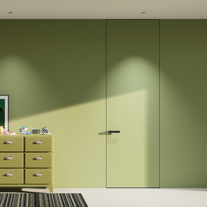 Minimalist Villa Design Moisture-proof Flush Wall Aluminium Frame Latex&amp;Art Coating Door Slabs Interior Door Manufacturer