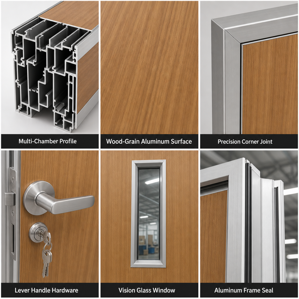 Luxury Bedroom Aluminum Door Waterproof Frame Aluminum Door Suitable for Hotels / Home
