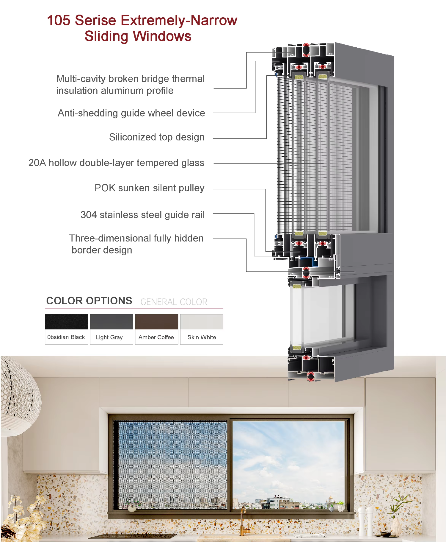 Thermal Break Wide View Soundproof Double Glazed Anti Sway Balcony Aluminum Sliding Windows Wide View Aluminium Window