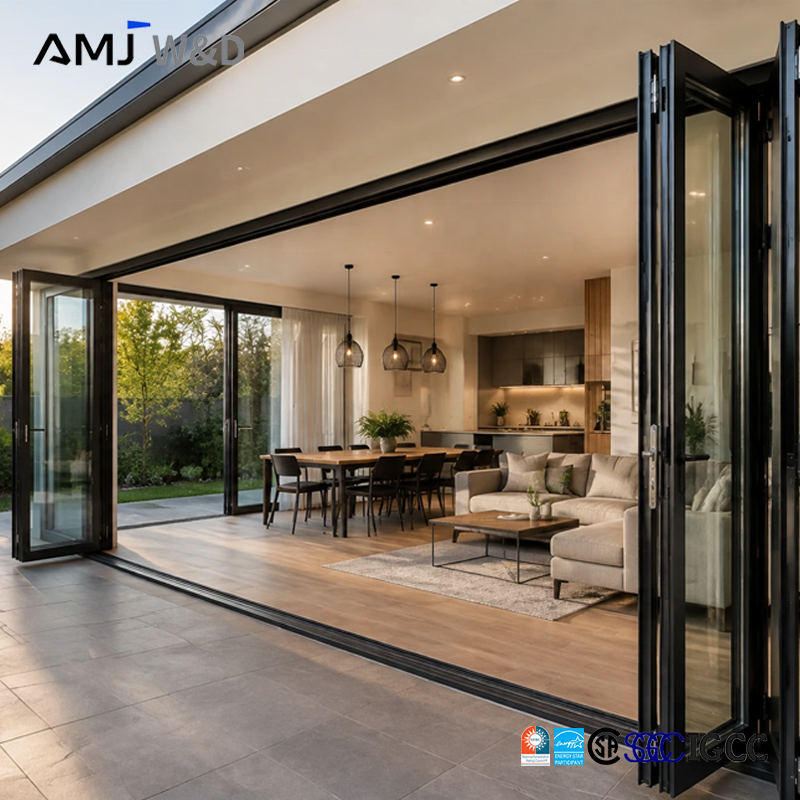 Residential Project Aluminum Bifold Doors Insulated Glass Accordion Folding Door For Luxury Villa Courtyard