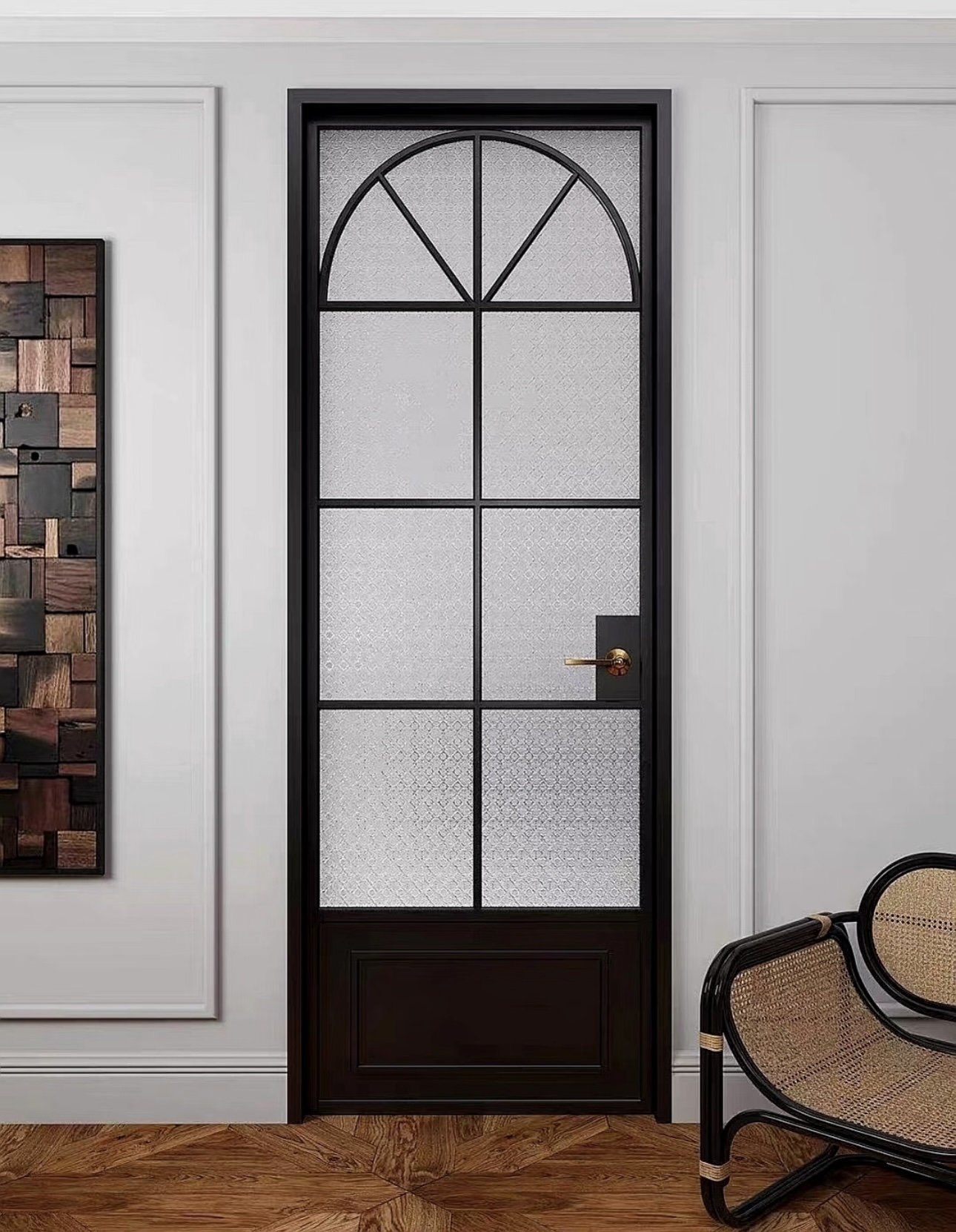 Minimalist Crittall Style Aluminum Interior Door Single Glazed Waterproof Bathroom Door for Luxury Villa and Hotels