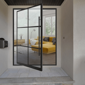 Minimalist Aluminum Clad Pivoting Doors Custom Made &amp; Sound Insulated for Modern Villa, Apartment Entry, Project Lobby