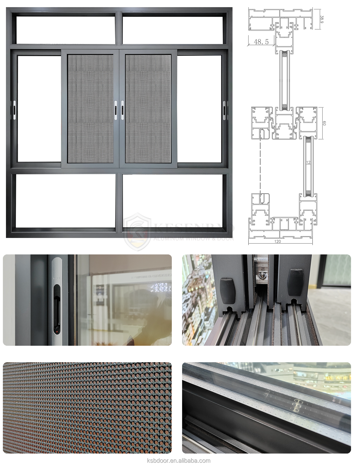 130# Slim Frame Three Tracks Sliding Window
