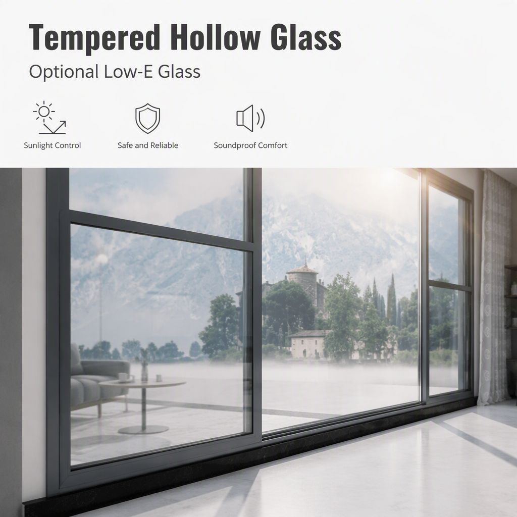Thermal Break Aluminum Sliding Door Narrow Frame Flush Design Tempered Hollow Glass Low-E Soundproof for Villa Balcony