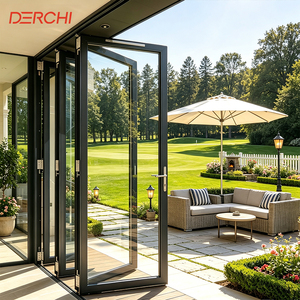 DERCHI NFRC Hurricane Impact Modern Outdoor Balcony Bifold Accordion Aluminum Glass Folding Patio Doors