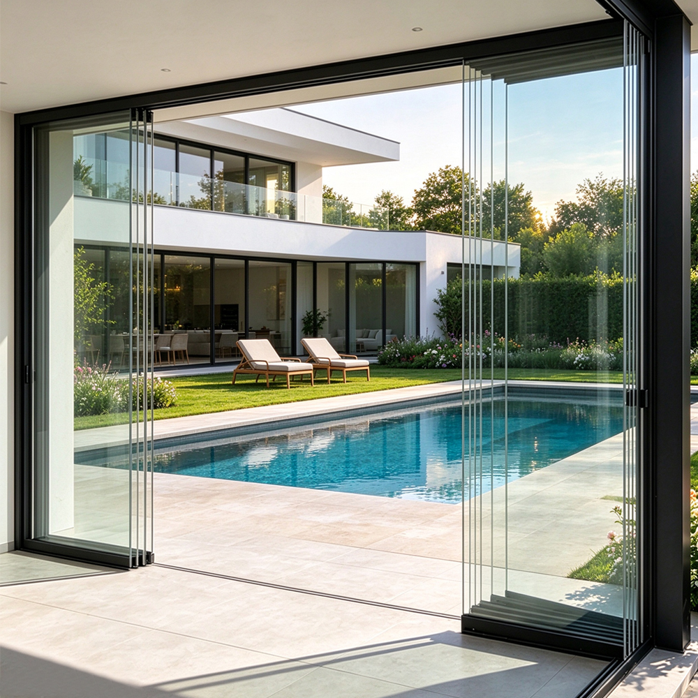 Commercial Project Sliding Bifold Door Large Full Open Glass Partition Accordion Door Apartment Villa Balcony Patio Folding Door