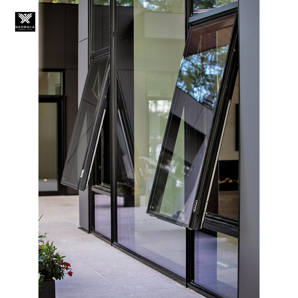Frameless Glass Awning Windows with Double Tempered Glass for Houses Top Hung Aluminum Vertical Swing Windows NFRC Designed